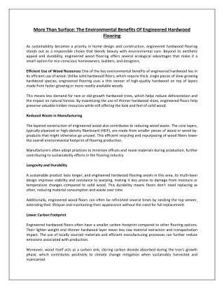 More Than Surface: The Environmental Benefits Of Engineered Hardwood Flooring