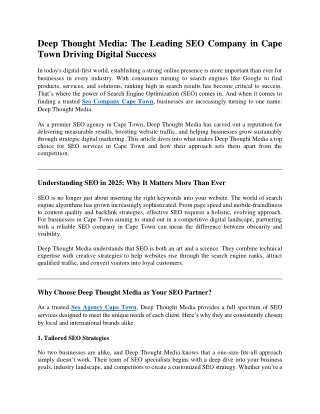 Deep Thought Media The Leading SEO Company in Cape Town Driving Digital Success