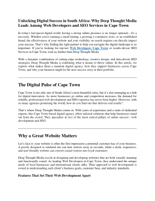 Unlocking Digital Success in South Africa Why Deep Thought Media Leads Among Web Developers and SEO Services in Cape Tow
