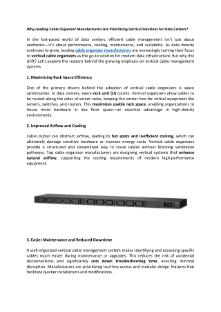 Why Leading Cable Organizer Manufacturers Are Prioritizing Vertical Solutions for Data Centers