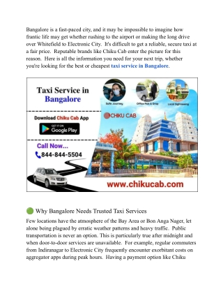 Top-Rated & Taxi Service in Bangalore for Comfortable Rides Anytime
