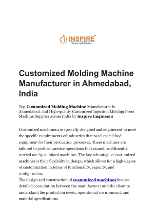 Customized Molding Machine Manufacturer in Ahmedabad, India