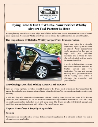 Flying Into Or Out Of Whitby- Your Perfect Whitby Airport Taxi Partner Is Here