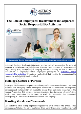 The Role of Employees’ Involvement in Corporate Social Responsibility Activities