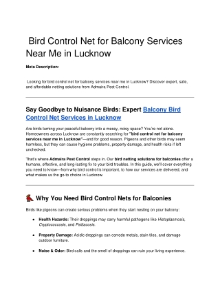 Bird Control Net for Balcony Services Near Me in Lucknow