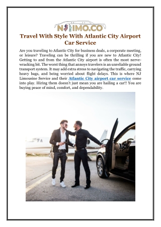 Travel With Style With Atlantic City Airport Car Service