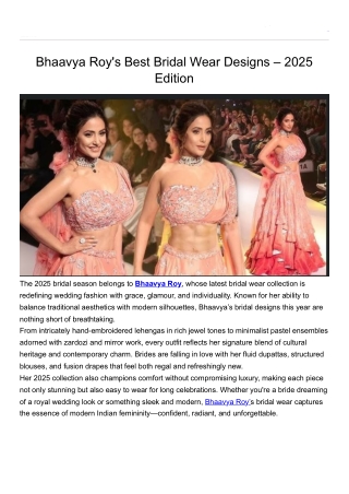 Bhaavya Roy's Best Bridal Wear Designs – 2025 Edition
