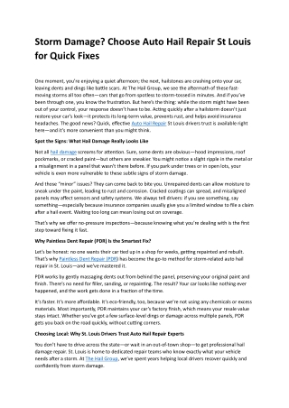 Auto Hail Repair St Louis