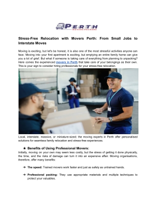 Stress-Free Relocation with Movers Perth_ From Small Jobs to Interstate Moves