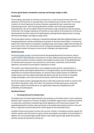 Chrome Lignite Market Intelligence Report-Key Drivers,Restraints & Oppurtunities