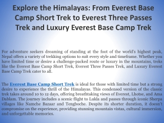 Explore the Himalayas From Everest Base Camp Short Trek to Everest Three Passes Trek and Luxury Everest Base Camp Trek