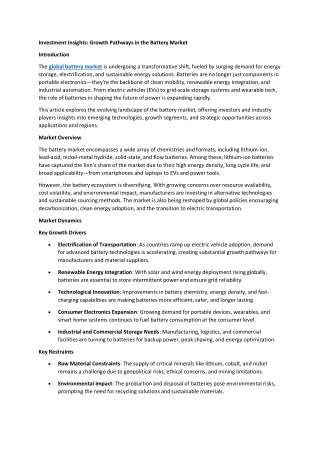 Investment Insights: Growth Pathways in the Battery Market
