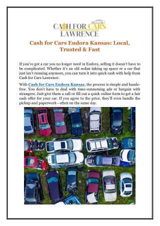 Cash for Cars Eudora Kansas: Local, Trusted & Fast