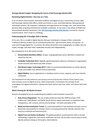 Self-Sovereign Identity (SSI) Market Intelligence Report: Key Drivers, Restraint