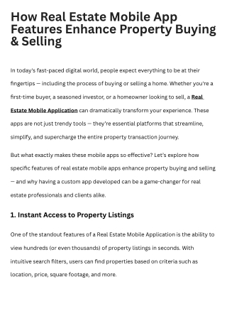 How Real Estate Mobile App Features Enhance Property Buying & Selling