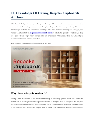 10 Advantages Of Having Bespoke Cupboards At Home