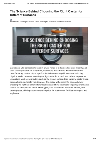The Science Behind Choosing the Right Caster for Different Surfaces