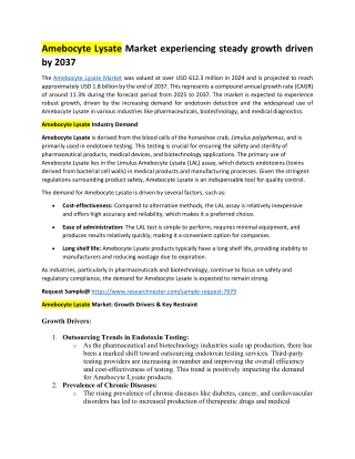 Amebocyte Lysate Market
