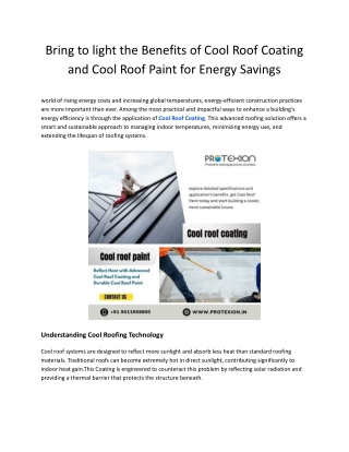 Bring to light the Benefits of Cool Roof Coating and Cool Roof Paint for Energy Savings