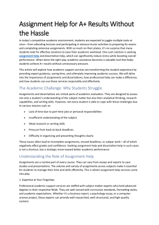 Assignment Help for A  Results Without the Hassle