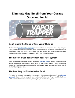 Eliminate Gas Smell from Your Garage Once and for All