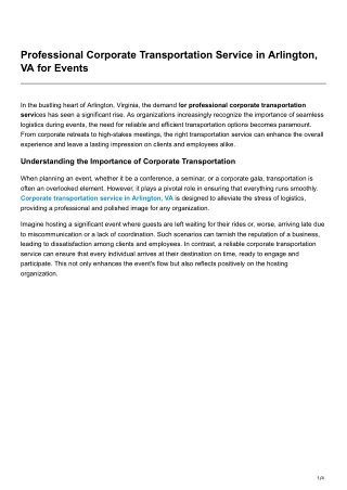 Professional Corporate Transportation Service in Arlington, VA for Events