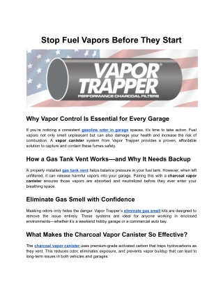 Stop Fuel Vapors Before They Start