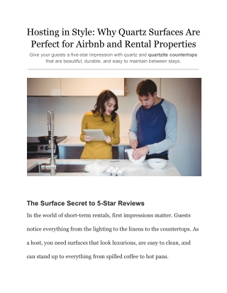 Hosting in Style: Why Quartz Surfaces Are Perfect for Airbnb and Rental Properti