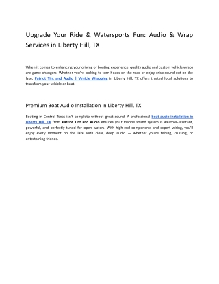 Upgrade Your Ride & Watersports Fun: Audio & Wrap Services in Liberty Hill, TX