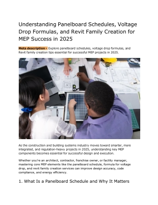 Understanding Panelboard Schedules, Voltage Drop Formulas, and Revit Family Creation for MEP Success in 2025