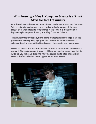 Why Pursuing a BEng in Computer Science is a Smart Move for Tech Enthusiasts