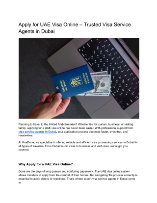 Apply for UAE Visa Online – Trusted Visa Service Agents in Dubai