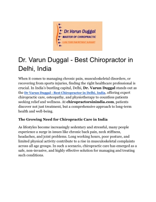 Dr Varun Duggal - Best Chiropractor in Delhi, India
