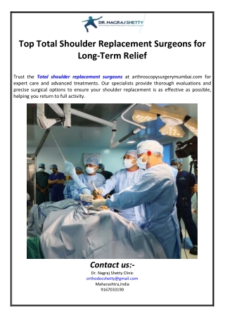 Top Total Shoulder Replacement Surgeons for Long-Term Relief