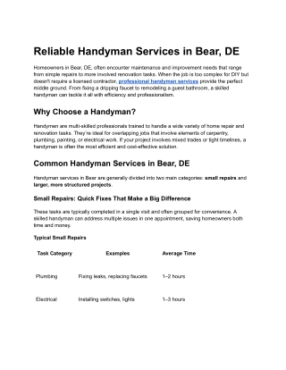Reliable Handyman Services in Bear, DE