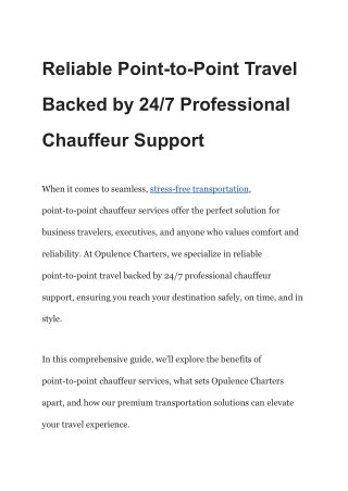 24/7 Professional Chauffeur Support | Reliable Point-to-Point Luxury Travel