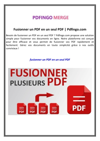 Fusionner un PDF en un seul PDF  Pdfingo.com