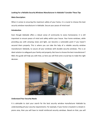 Looking For a Reliable Security Windows Manufacturer in Adelaide Consider These Tips