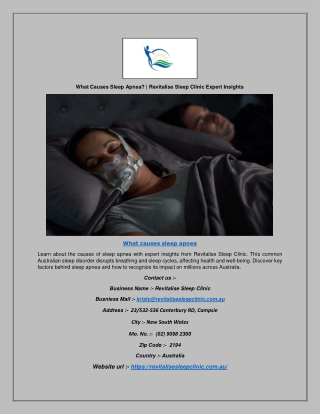 What Causes Sleep Apnea? | Revitalise Sleep Clinic Expert Insights