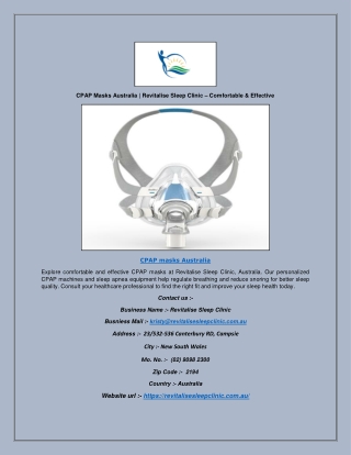 CPAP Masks Australia | Revitalise Sleep Clinic – Comfortable & Effective