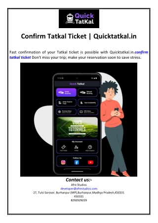 Confirm Tatkal Ticket | Quicktatkal.in