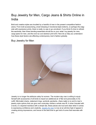 Buy Jewelry for Men, Cargo Jeans & Shirts Online in India