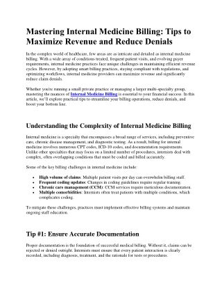 Mastering Internal Medicine Billing