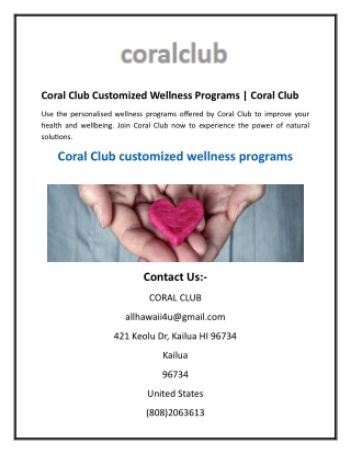 Coral Club Customized Wellness Programs