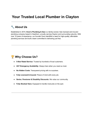 Expert Plumbing Services in Clayton – Sven’s Plumbing & Gas