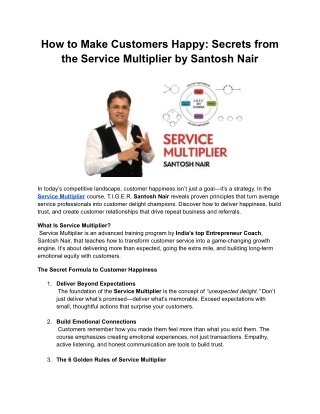 How to Make Customers Happy: Secrets from the Service Multiplier by Santosh Nair