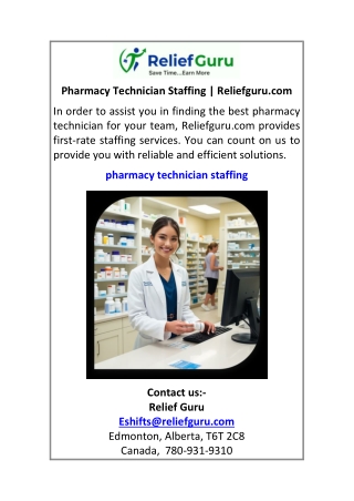 Pharmacy Technician Staffing Reliefguru.com