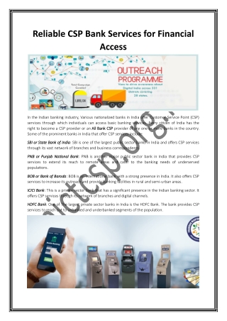 Reliable CSP Bank Services for Financial Access