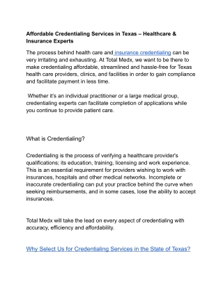 Affordable Credentialing Services in Texas – Healthcare & Insurance Experts