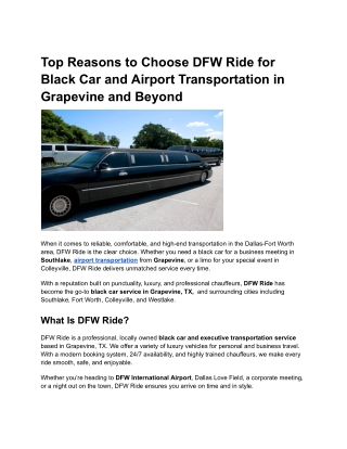 Top Reasons to Choose DFW Ride for Black Car and Airport Transportation in Grape